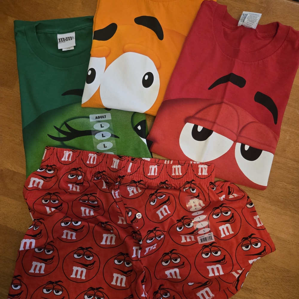 Vintage M&M's Big Face T-Shirt and Boxer Lot. NWOT Mens Large.
